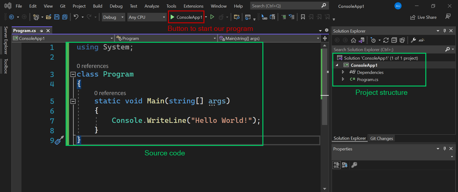 Visual Studio interface
